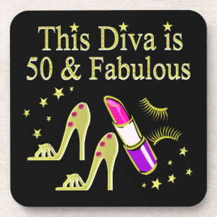 POSAVASOS GLITZY GOLD 50TH BIRTHDAY DIVA DISEÑN