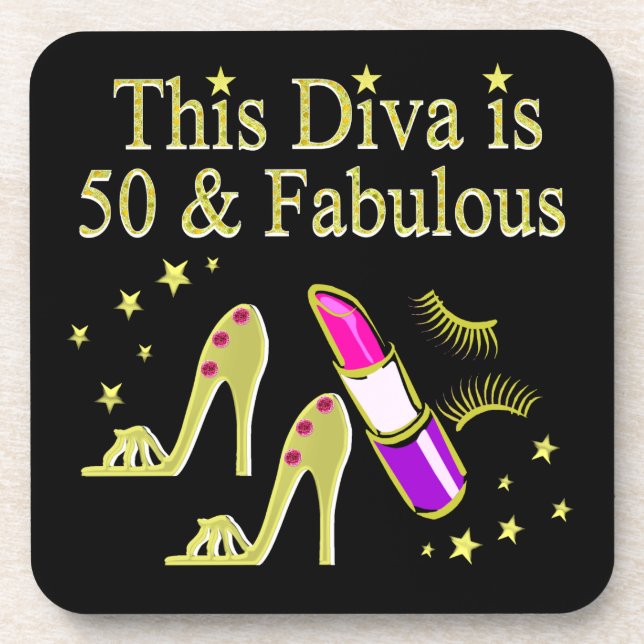 POSAVASOS GLITZY GOLD 50TH BIRTHDAY DIVA DISEÑN (Frente)