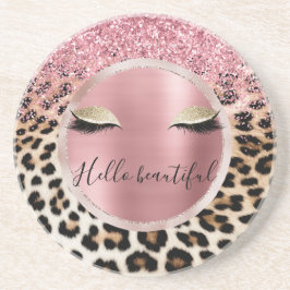 Posavasos Glitzy Purpurina Rosa Oro Eyelashes Leopardo