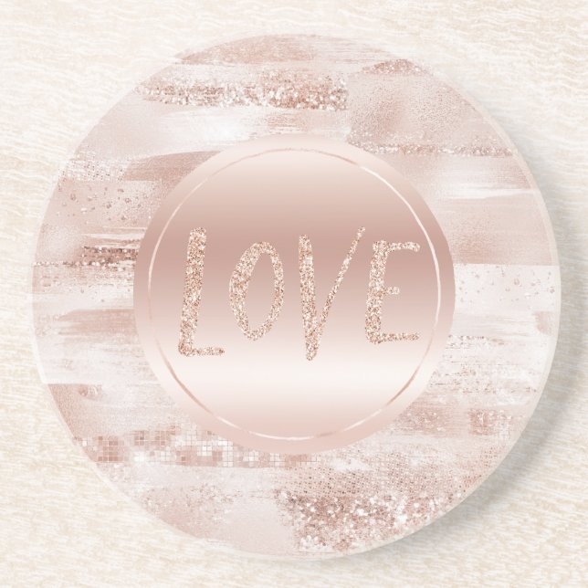 Posavasos Glitzy Purpurina rosado Rubor Sparkle Love (Frente)