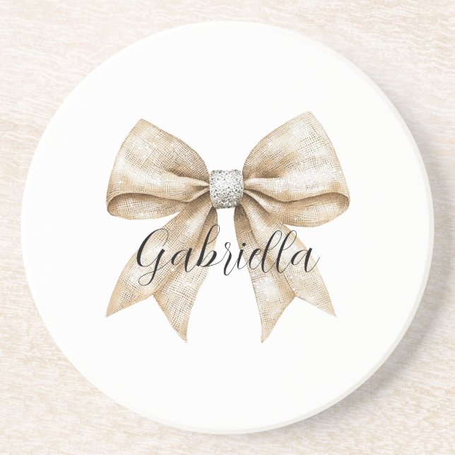 Posavasos Glitzy Silver Cream Bow (Frente)