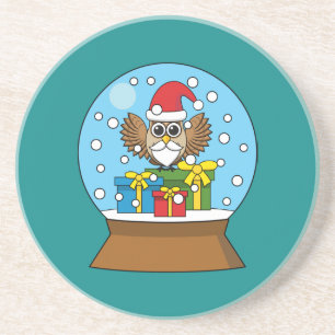 Posavasos Globe de nieve con búho de Santa Claus