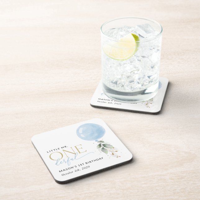 Posavasos Globo azul, eucalipto, vegetación, primer cumpleañ (Lado Derecho)