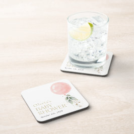 Posavasos Globo rosa, eucalipto, vegetación, Baby Shower