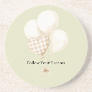 Posavasos Globos de Cuadros de Raya de Menta Blanco y Marrón