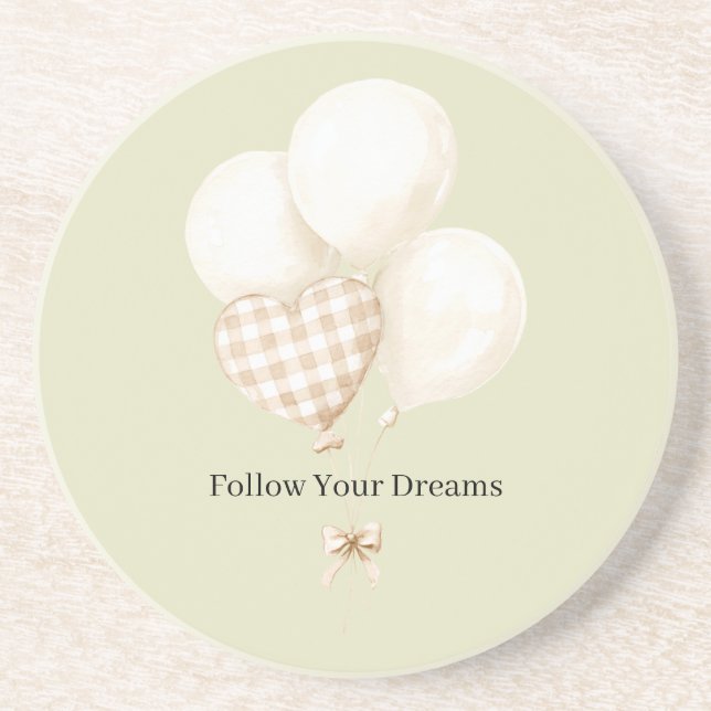 Posavasos Globos de Cuadros de Raya de Menta Blanco y Marrón (Frente)