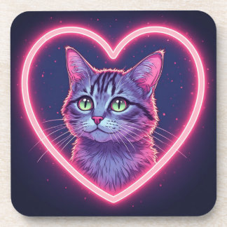 Posavasos Glowing Kitty Love Art | Romantic Pet Lover Gift