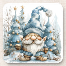 Gnome azul turbio y árboles de Navidad