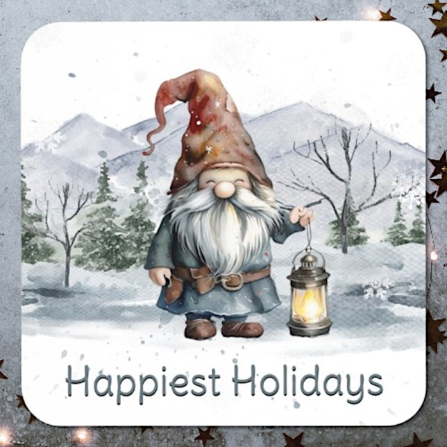 Posavasos Gnome de Navidades de invierno acuarela (Watercolor Winter Christmas Gnome Beverage Coaster)