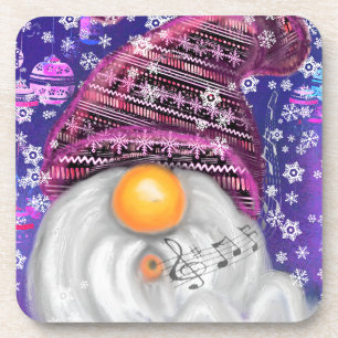 Posavasos Gnome Feliz En Gorra Morado Canta Una Canción De N
