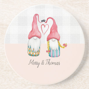 Posavasos Gnomo de Navidad enamorado acuarela pintado a mano