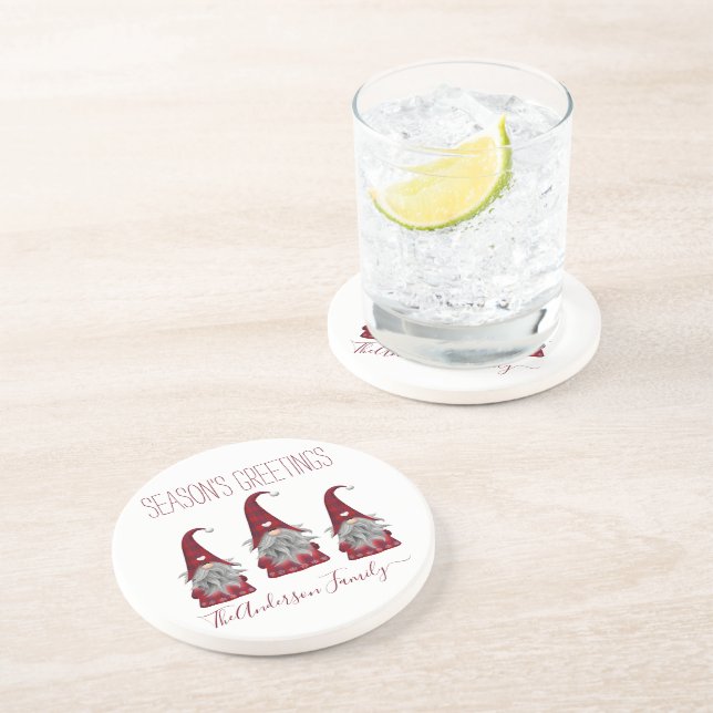 Posavasos Gnomo Elfo de Navidad Personalizado Cuadrillé Rúst (Lado)