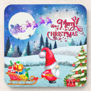 Posavasos Gnomo Navideño Nevado y Regalos del Trineo de Sant