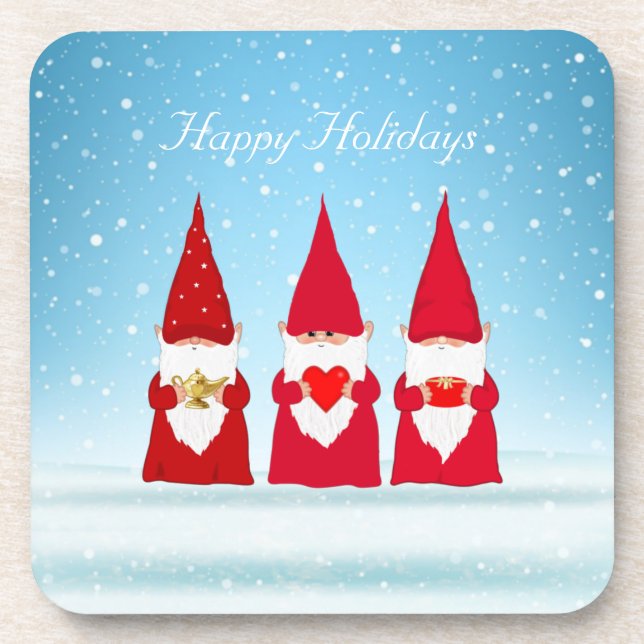 Posavasos Gnomos de Navidad en azul claro (Frente)