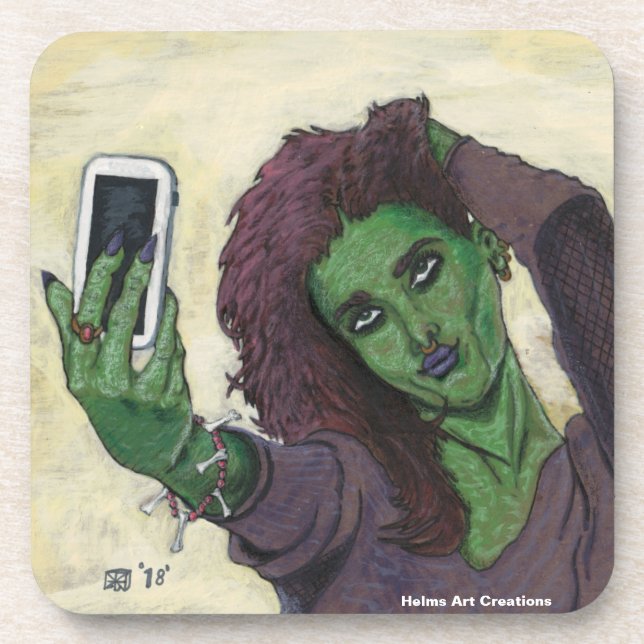Posavasos Goblin Chica teléfono celular selfie escayola plás (Frente)