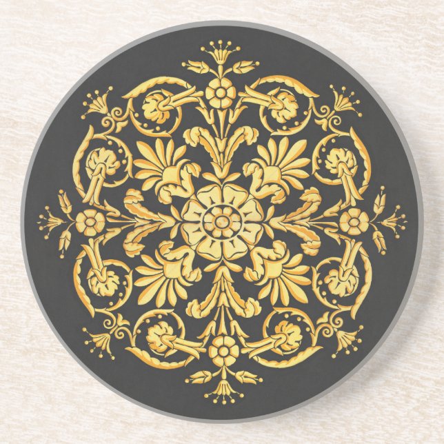 Posavasos Gold And Black Floral Pattern (Frente)