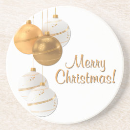 Posavasos Gold and White Christmas Balls Custom Text