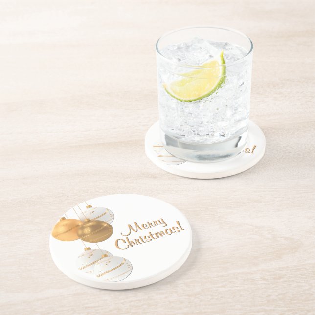 Posavasos Gold and White Christmas Balls Custom Text (Lado)
