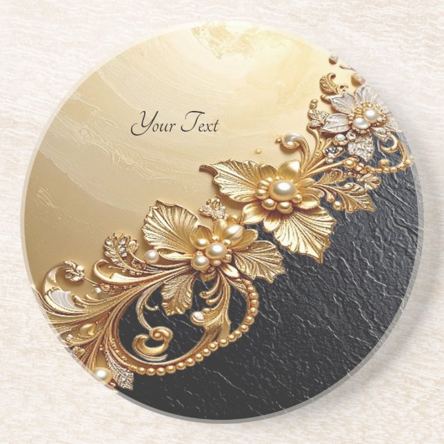 Posavasos Gold Floral Embellishments Sandstone Coaster (Frente)
