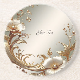 Posavasos Gold Floral Sandstone Coaster