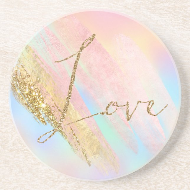 Posavasos Gold Glitzy Purpurina Love Rubor Aqua (Frente)