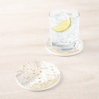 Posavasos Gold Lotus Mandala con estrellas de oro en blanco