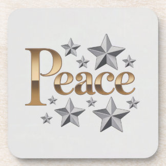 Posavasos Gold Peace Silver Stars White Coaster