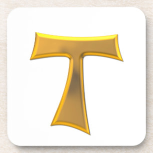 Posavasos Golden 3D Look Franciscan Tau Cross
