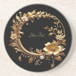 Posavasos Golden Floral Ornate Frame Sandstone Coaster