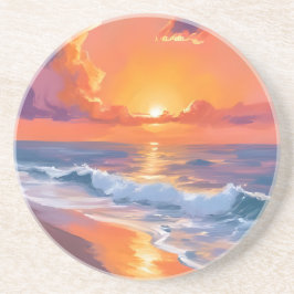 Posavasos Golden Hour Orange Sunset Beach Ocean Painting