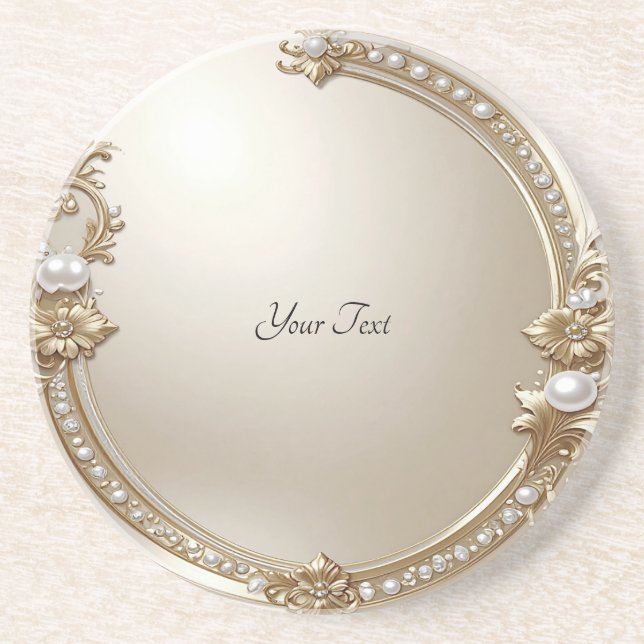 Posavasos Golden Ornate Frame with Pearls Sandstone Coaster (Frente)