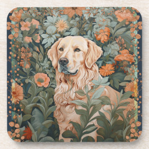 Posavasos Golden Retriever al estilo de William Morris
