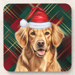 Posavasos Golden Retriever con una placa de festividad roja