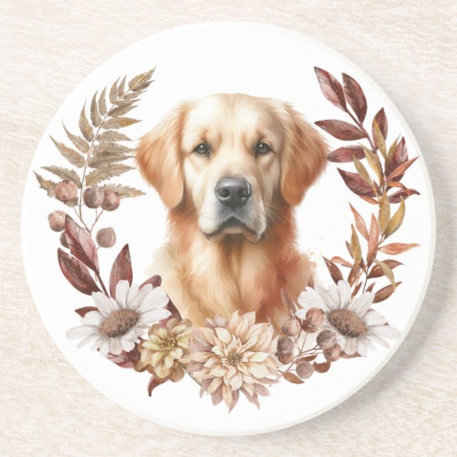 Posavasos Golden Retriever Otumn Wreath (Frente)