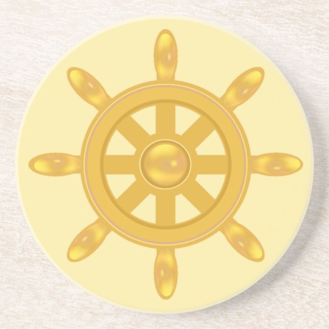 Posavasos Golden ship wheel on champagne beige background (Frente)
