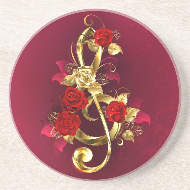 Posavasos Golden Treble Clef con flores Rosas (Frente)