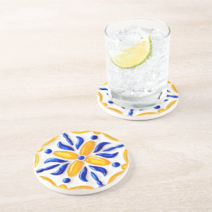Posavasos Golden Valencia Blossom Blue and Amber Floral 