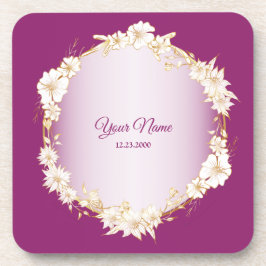 Posavasos Golden White Floral Pink Geometric Rustic Wedding