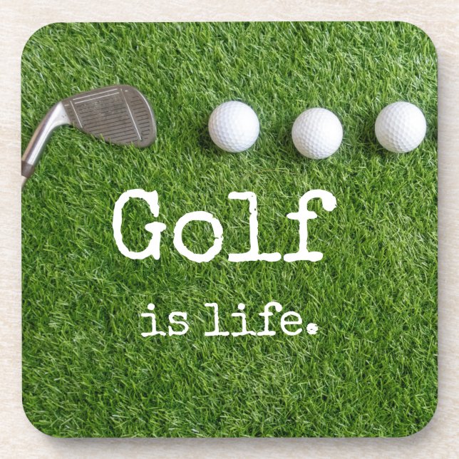 Posavasos Golf es vida con bolas de golf sobre césped verde (Frente)