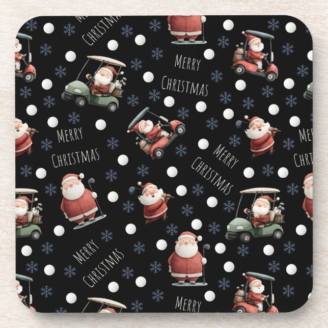 Posavasos Golfing Santa sobre Black (Frente)