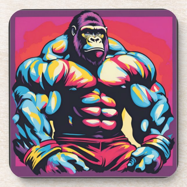 Posavasos Gorilla Bodybuilder Lifter Pop Art Personalizado (Frente)