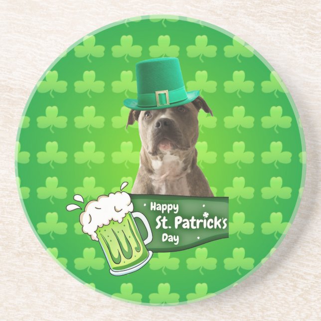 Posavasos Gorra de Bulldog Cute Pit St. Patrick's Day w Clov (Frente)
