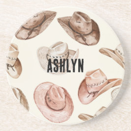 Posavasos Gorras de la chica de vaca rosa marrón occidental