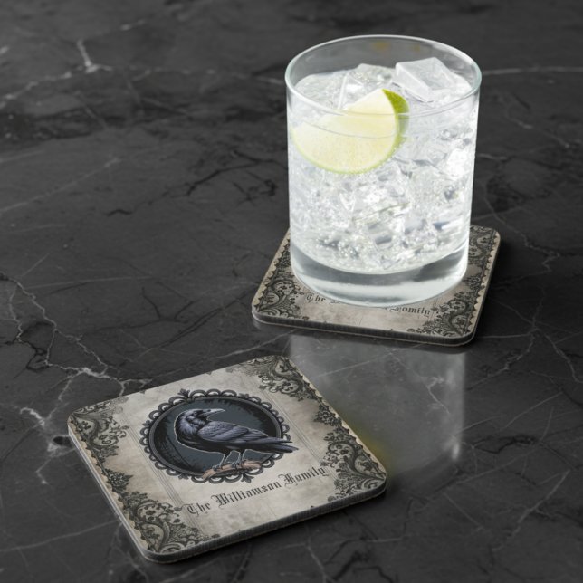 Posavasos Gótico Cuervo Negro Vintage (Gothic raven drink coaster)