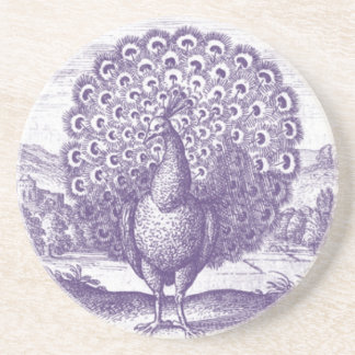 Posavasos Grabado de pavo real antiguo
