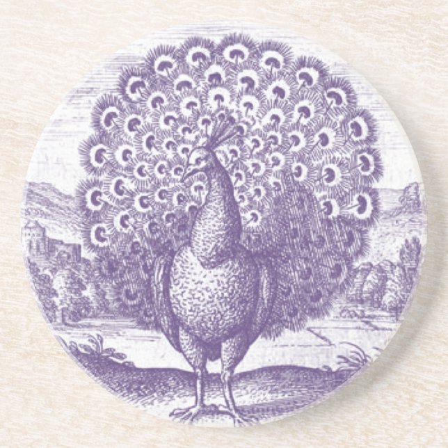 Posavasos Grabado de pavo real antiguo (Frente)