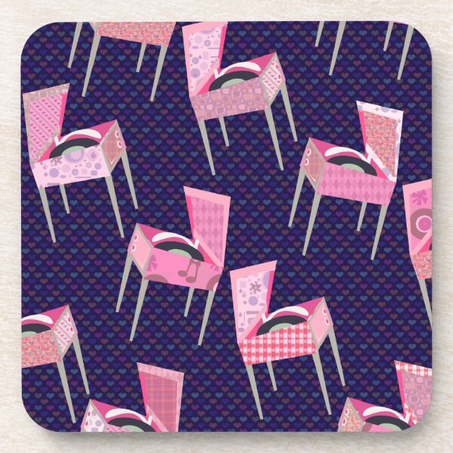 Posavasos Grabadores de diversiones rosados Patrón de arte c (Frente)