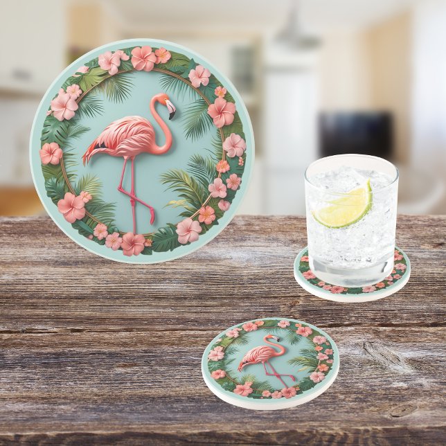 Posavasos Grace Tropical Balancing Flamingo Round Sandstone (Subido por el creador)