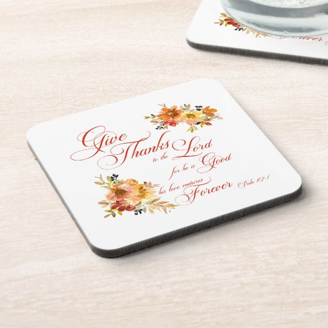 Posavasos Gracias al Señor otoño acuarela floral (Lado Izquierdo)