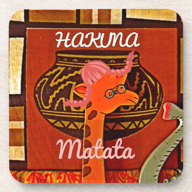 Posavasos Graciosa jirafa con texto fresco Hakuna Matata (Frente)
